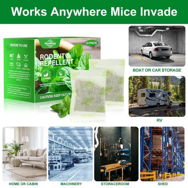 Alt view image 6 of 6 - for Mice Rodent Rats Squirrel Pests Repellent Indoor Outdoor Use, Rodent Rat Mouse Deterrent Family Pet Safe Ideal for House Garage Warehouse Hotel