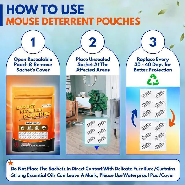 Alt view image 4 of 7 - Rodent Repellent Pouches, 10 Pack Natural Peppermint Mouse Repellent Pouch, Rodent-Repelling Pouches Help Get Rid of Mice and Rats for Indoor and Outdoor Use in Home, Garage, RV, Barn, Boat