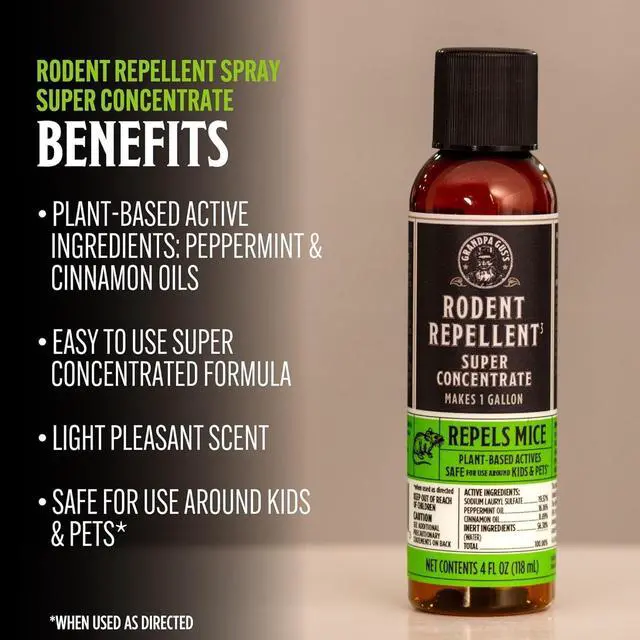 Alt view image 2 of 7 - Rodent Repellent Spray Super Concentrate - Peppermint and Cinnamon Oil Spray for Mice - Makes 1 Gallon Plant-Based Mouse Deterrent for Home, Gardens, Garages & Indoor Spaces - 4 Fl Oz
