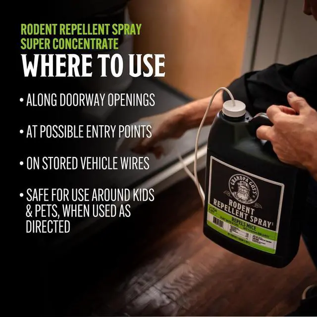 Alt view image 4 of 7 - Rodent Repellent Spray Super Concentrate - Peppermint and Cinnamon Oil Spray for Mice - Makes 1 Gallon Plant-Based Mouse Deterrent for Home, Gardens, Garages & Indoor Spaces - 4 Fl Oz