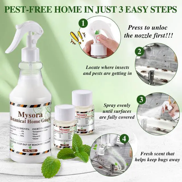 Alt view image 7 of 7 - Pack Peppermint Oil Spray Kit, 16oz Natural Plant-Based & 2 x 1oz Concentrate Refills, Natural Bug Spray Control for Ants, Spider, Flies, Mosquitoes, Mice, Rats, Bed Bug, Rodent, Safe for Kid