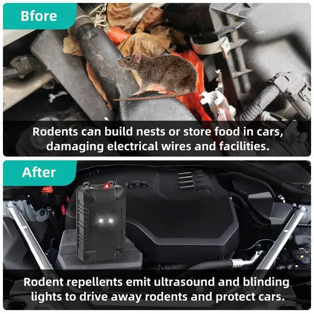 Alt view image 3 of 7 - 2 Pcs Under Hood Rodent Repeller with Strobe Light & 3 Power Supply Methods, Professional Ultrasonic Mouse Repellent Rat Squirrel Deterrent for 12V Cars Trucks RV Engine Bay Warehouse Attic