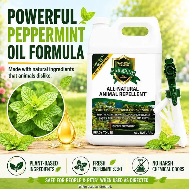 Alt view image 3 of 7 - Animal & Rodent Repellent Spray. Repels Skunks, Raccoons, Rats, Mice, Deer Rodents & Critters. Repeller & Deterrent in Powerful Peppermint Formula 128 Fl Oz Gallon Refill RTU