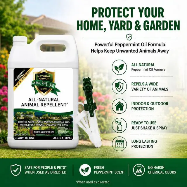 Alt view image 4 of 7 - Animal & Rodent Repellent Spray. Repels Skunks, Raccoons, Rats, Mice, Deer Rodents & Critters. Repeller & Deterrent in Powerful Peppermint Formula 128 Fl Oz Gallon Refill RTU