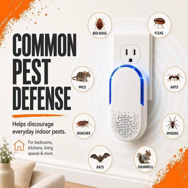 Alt view image 3 of 7 - Ultrasonic Pest Control Repeller - Electronic & Ultrasound, Indoor Plug-in Repellent - Get rid of - Rodents, Mice, Squirrels, Bats, Insects, Bed Bugs, Ants, Fleas, Spiders, Roaches (3Pack)