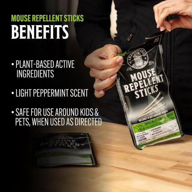 Alt view image 2 of 6 - Mouse Repellent Sticks - Peppermint Oil Mouse Repellent for Indoor Use - Adhesive Rodent Repellent for Cabinets, Baseboards, RVs & Storage Areas - Mouse Deterrent - 10 Count