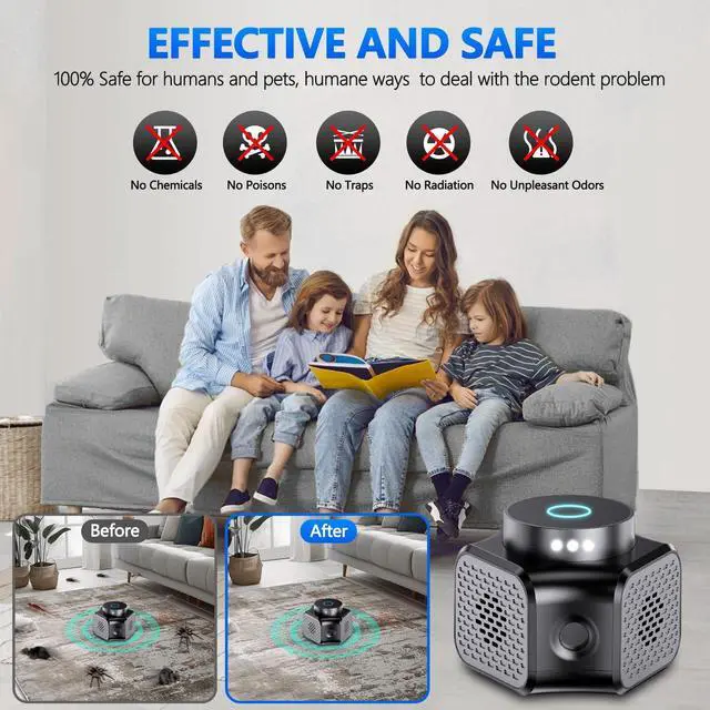Alt view image 5 of 7 - Mouse Repellent Ultrasonic Plug in, 360° Mice Repeller Indoor with 4-in-1 Pest Squirrel Rodent Deterrent Device for Attic House Garage Basement