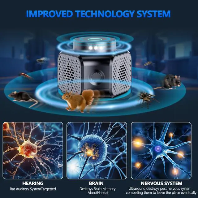 Alt view image 7 of 7 - Mouse Repellent Ultrasonic Plug in, 360° Mice Repeller Indoor with 4-in-1 Pest Squirrel Rodent Deterrent Device for Attic House Garage Basement