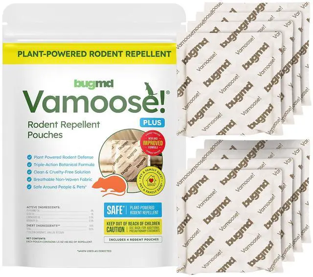 Main image of Vamoose! Plus Peppermint Oil Mouse Repellent Pouches | Natural Mice Repellent Indoor & Rat Deterrent for House, Garage, RV, Car & Storage | Plant-Powered Rodent Control - 2 Pack - 8 Pouches