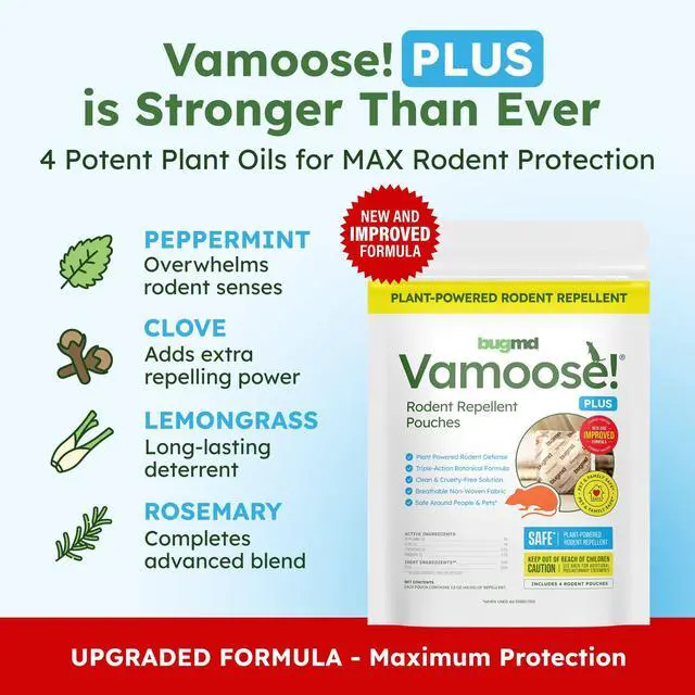 Alt view image 2 of 7 - Vamoose! Plus Peppermint Oil Mouse Repellent Pouches | Natural Mice Repellent Indoor & Rat Deterrent for House, Garage, RV, Car & Storage | Plant-Powered Rodent Control - 1 Pack - 4 Pouches
