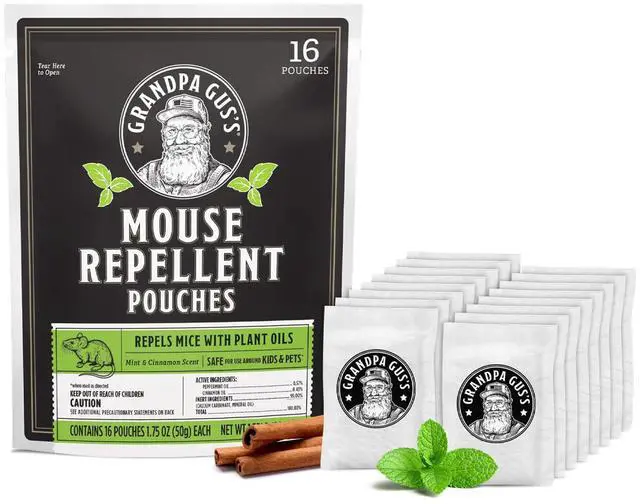 Main image of Natural Mouse Repellent Pouches, Cinnamon/Peppermint Oils Repel Mice from Nesting in Home/Cabin/Boat/Car Storage/RV/Machinery/Shed (16 Pouches)