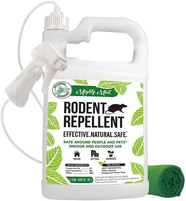 Main image of Peppermint Oil Rodent Repellent Spray with Microfiber Cloth Natural Indoor & Outdoor Control for Mice and Rats Plant-Based, Extra-Strong Formula - 1 Gallon (128 oz)