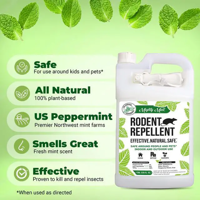Alt view image 2 of 7 - Peppermint Oil Rodent Repellent Spray with Microfiber Cloth Natural Indoor & Outdoor Control for Mice and Rats Plant-Based, Extra-Strong Formula - 1 Gallon (128 oz)