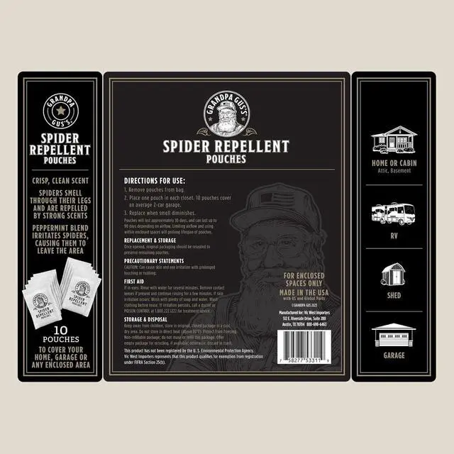 Alt view image 7 of 7 - Natural Spider Repellent Pouches, Peppermint and Lemongrass Oil Indoor Spider Deterrent, Wolf Spider Repellent, Closet, Basement, Cabin, Shed, RV and Garage, 10 Pack