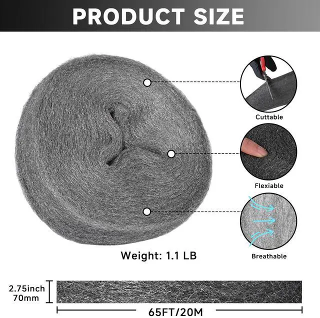 Alt view image 2 of 7 - Steel Wool Mice Control, 65FT(1.1LB)#1 Steel Wool, Keep Mouse Away from Holes, Barrier and Gap Filler for Home, Wall, Garden, Kitchen, Pipeline in Garage, Coarse