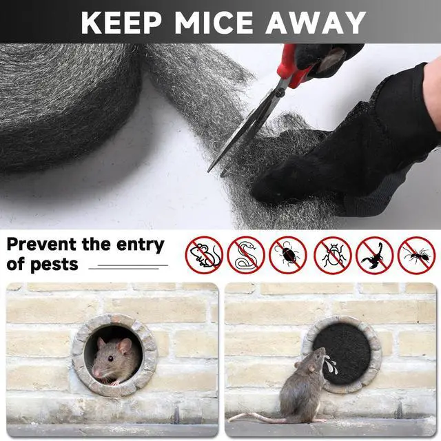 Alt view image 4 of 7 - Steel Wool Mice Control, 65FT(1.1LB)#1 Steel Wool, Keep Mouse Away from Holes, Barrier and Gap Filler for Home, Wall, Garden, Kitchen, Pipeline in Garage, Coarse