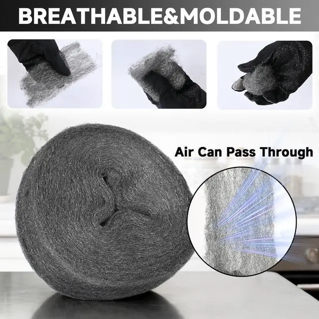 Alt view image 7 of 7 - Steel Wool Mice Control, 65FT(1.1LB)#1 Steel Wool, Keep Mouse Away from Holes, Barrier and Gap Filler for Home, Wall, Garden, Kitchen, Pipeline in Garage, Coarse