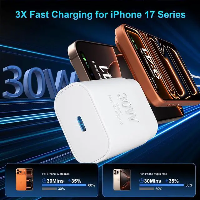 Alt view image 2 of 6 - iPhone 16 15 17 Pro Max Charger 30W Type C Chargers USB C Fast Charger Block iPhone 16 Chargers Fast Charging with 10FT C Charging Cable for iPhone 17/17 Pro Max/16/16 Pro Max/15/15 Pro/iPad/Samsung