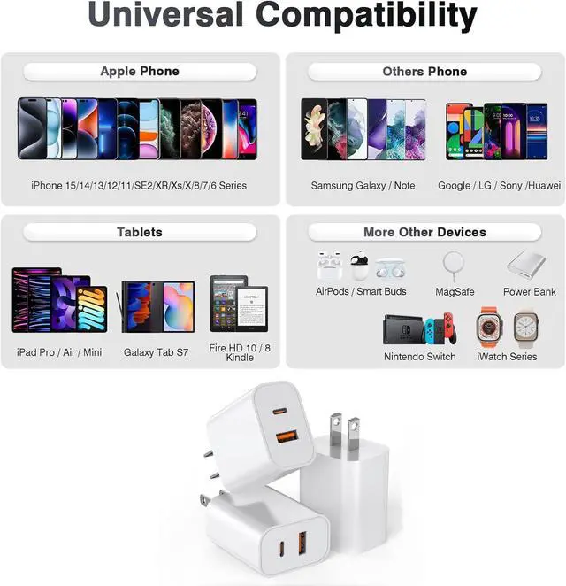 Alt view image 7 of 7 - USB C Charger Block, 3Pack 20W Dual Port USB C Wall Charger Plug