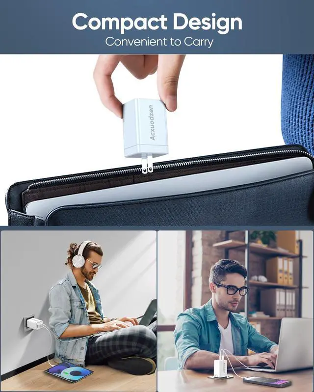 Alt view image 5 of 7 - 2 Pack USB C Charger Block 160W, 3-Port GaN Super Fast Charger, Dual 65W Type C Charging Block, Foldable QC3.0 Laptop Fast Charging for MacBook, iPhone, Samsung, Galaxy, iPad, Android, White