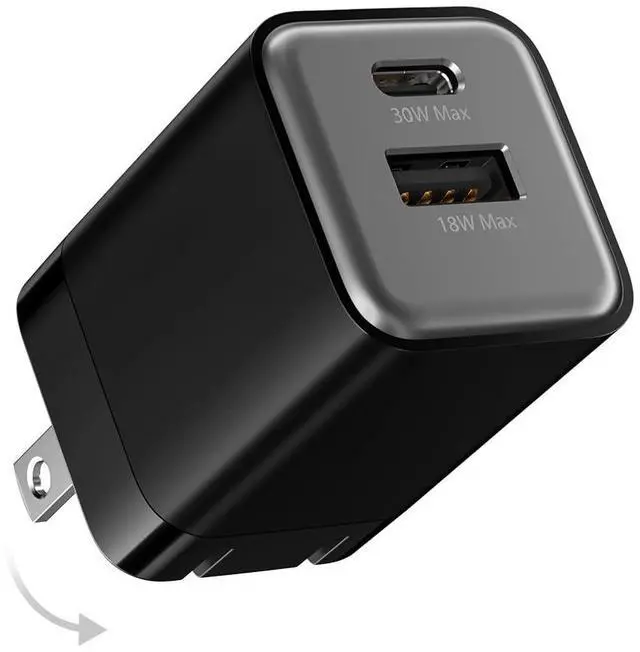 Main image of USB C Fast Charging Charger, 30W Dual-Port GaN Nano Charger with Foldable Plug for iPhone 17/16/15 Series, iPad, Galaxy S26 Ultra and More Series, (Black, 1 Pack)