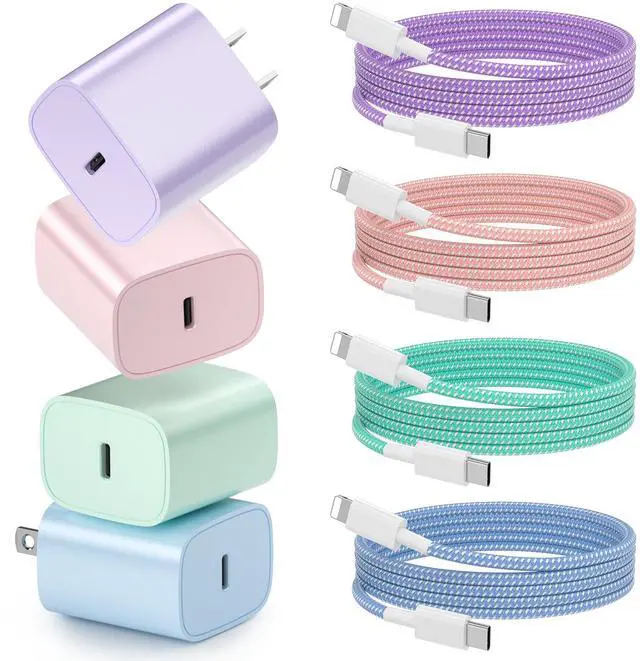Main image of Phone Charger Fast Charging, 4 Pack 20W USB C Wall Charger Block with 6FT Charging Cable Type C Fast Charge Block Compatible with Phone 14/14 Pro Max/13/13 Pro/12/12 Pro/11/11 Pro/XS, Pad and More