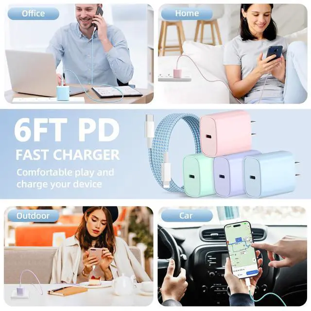 Alt view image 7 of 7 - Phone Charger Fast Charging, 4 Pack 20W USB C Wall Charger Block with 6FT Charging Cable Type C Fast Charge Block Compatible with Phone 14/14 Pro Max/13/13 Pro/12/12 Pro/11/11 Pro/XS, Pad and More