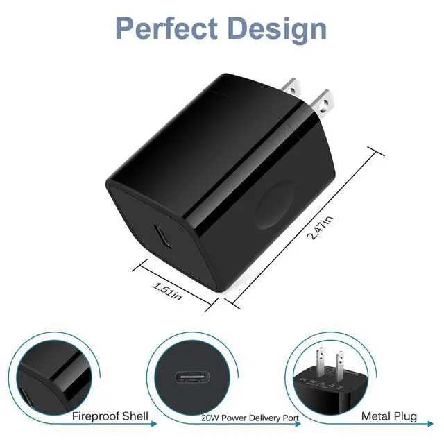 Alt view image 2 of 7 - Type C Charger Fast Charging Block for Moto G Power 2025,G Stylus 2024,G Pure,G Play,X50 Ultra, for Motorola Edge 50 Pro,Edge+,Razr 50/40 Ultra, Pixel 8 7Pro; 20W PD C Wall Charger Box,6FT USB C Cable