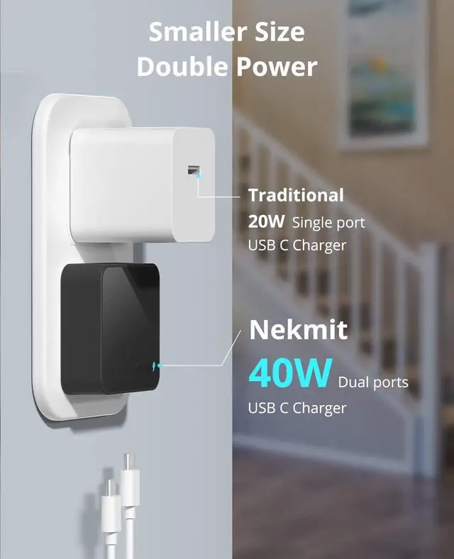 Alt view image 2 of 7 - Dual Port USB C Wall Charger, 40W PD Fast Charging USB C Wall Plug Adapter, Flat Thin Slim Charger Block for iPhone 17/17 Pro/17 Pro Max, Galaxy, MacBook Air, iPad, AirPods and More