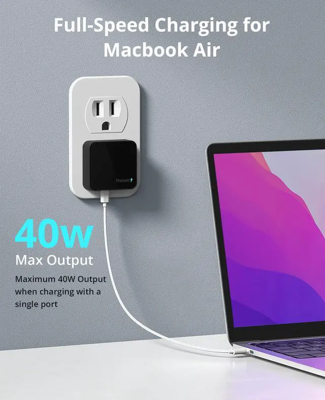 Alt view image 3 of 7 - Dual Port USB C Wall Charger, 40W PD Fast Charging USB C Wall Plug Adapter, Flat Thin Slim Charger Block for iPhone 17/17 Pro/17 Pro Max, Galaxy, MacBook Air, iPad, AirPods and More