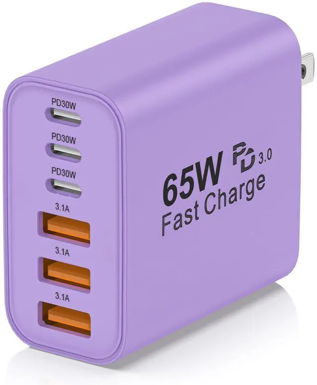 Main image of 65W USB C Charger Block,6-Port Multi Device Fast Charger PD QC Wall Adapter