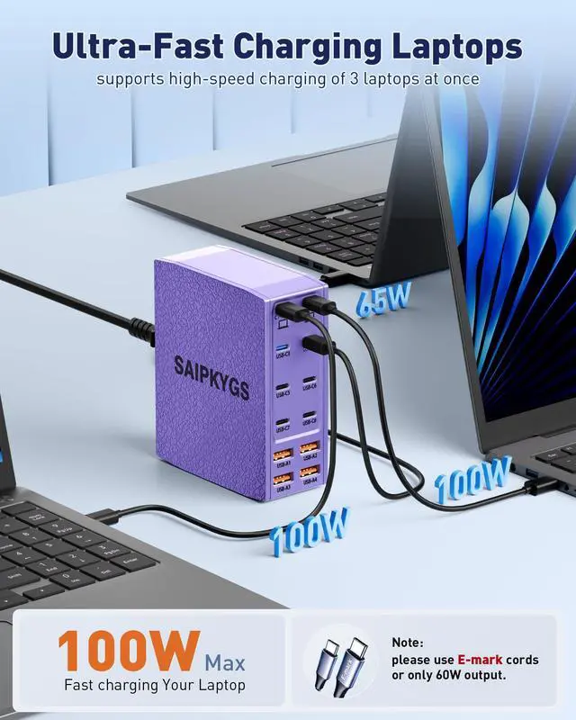 Alt view image 3 of 6 - USB Charging Station (1000W),12-Port USB C Charger Block with Dual 100W PD USB-C Fast Charging Station Hub for MacBook Pro/Air/All iPad Phone 17/16 15/14/13/Pro Max/Samsung Galaxy Note(Purple)