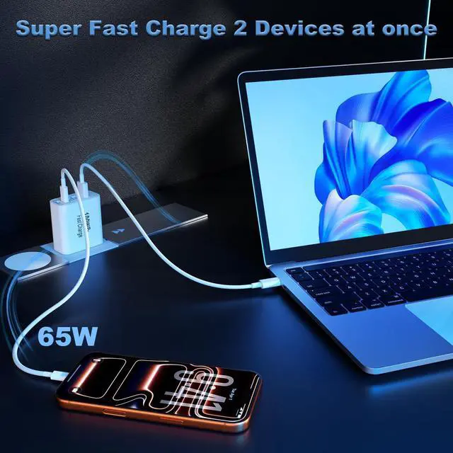 Alt view image 3 of 6 - USB C Charger Block, 2-Pack 100W 5-Port USB C Wall Charger iPhone Charger Fast Charging PD Power Adapter+QC Wall Plug Multiport Type C Brick Chargers for iPhone 17 16 15 14 13 Pro Max,Samsung,MacBook