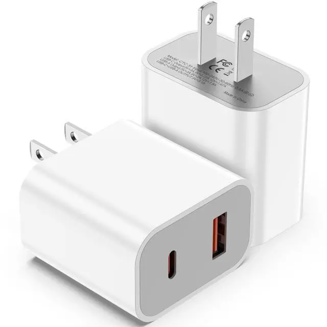 Main image of 2 Pack 20W USB C Charger Block, Dual Port Type C Fast Charging Wall Charger Power Adapter Brick Cube for iPhone 17 16 15 14 Plus/Pro/Pro Max/17 Air, 13/12/11, XS/XR/X (White)