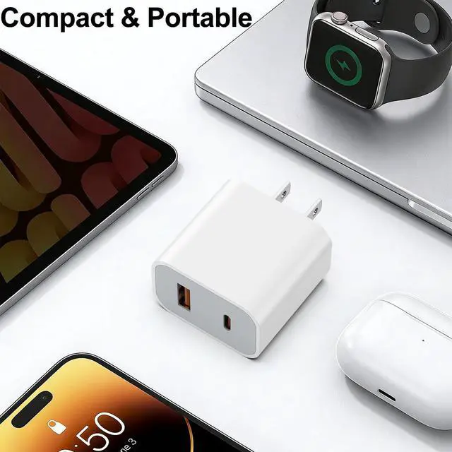 Alt view image 5 of 7 - 2 Pack 20W USB C Charger Block, Dual Port Type C Fast Charging Wall Charger Power Adapter Brick Cube for iPhone 17 16 15 14 Plus/Pro/Pro Max/17 Air, 13/12/11, XS/XR/X (White)