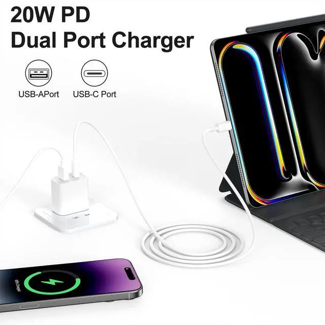 Alt view image 6 of 7 - 2 Pack 20W USB C Charger Block, Dual Port Type C Fast Charging Wall Charger Power Adapter Brick Cube for iPhone 17 16 15 14 Plus/Pro/Pro Max/17 Air, 13/12/11, XS/XR/X (White)