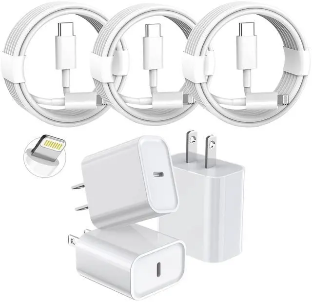 Main image of 3 Pack Fast Charger iPhone,6FT iPhone Charger Fast Charging USB C Block Wall Adapter 6 Foot Type C to Lightning Cable for iPhone 14 Pro Max/14 Plus/13 Pro/12/12Pro/11/XS/X,AirPods