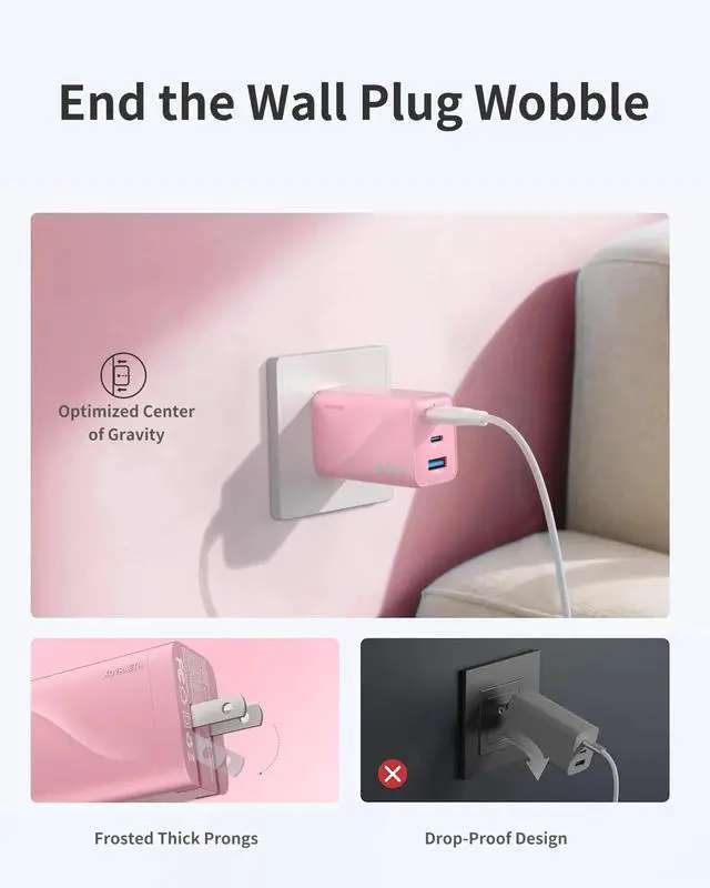 Alt view image 4 of 7 - 65W GaN USB C Wall Charger Block Pink,3-Port iPhone 17 16 15 Type C Charger Fast Charging Block Power Adapter for MacBook,Compact Foldable Plug for iPad,Switch,Laptops,Tablets,Samsung S26/25,Pixel