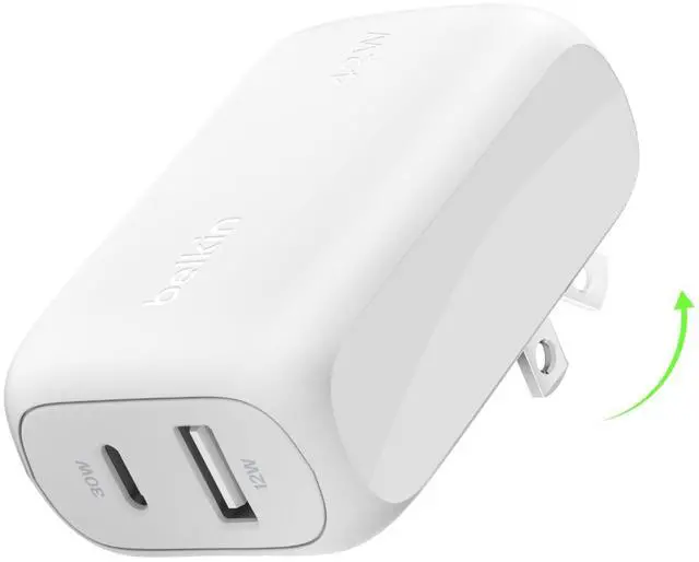 Main image of 42W Dual Port Charger Block, USB-C + USB-A Charger Super Fast Charging - Samsung Galaxy S25, Apple iPhone 17, Air, Pro, Pro Max, iPad, AirPods, Apple Watch, Nintendo Switch 2 & More - White
