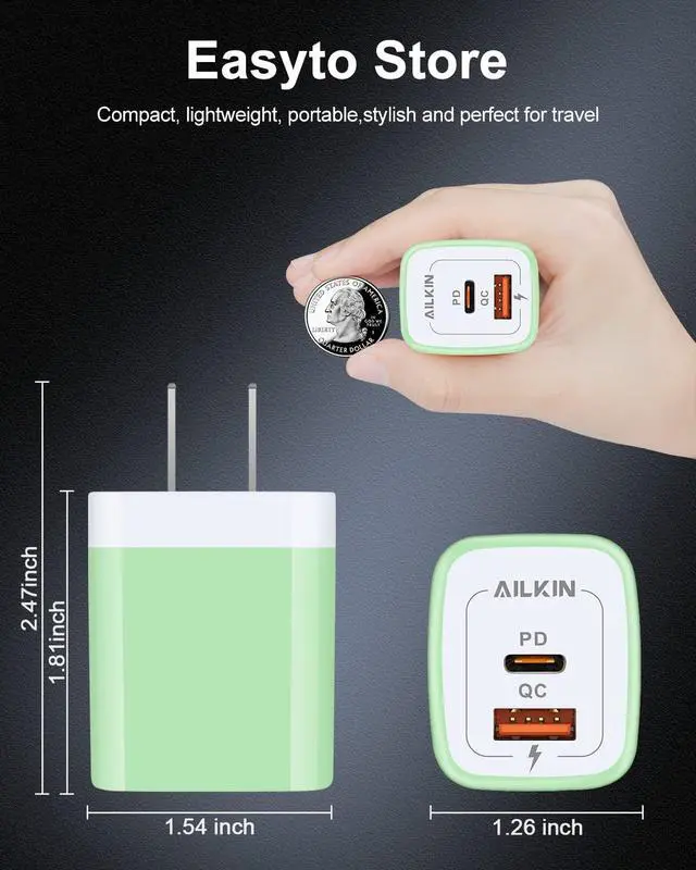 Alt view image 4 of 7 - 3pack USB C Charging Block, Multi Wall Outlet Plug for Apple iPhone 17e 17