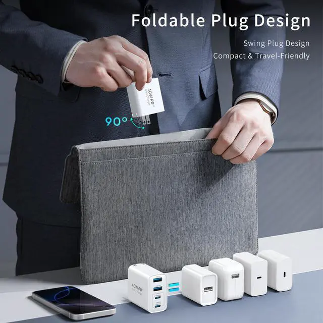 Alt view image 3 of 7 - 40W USB C Charger Block, 2-Pack Foldable Wall Charger