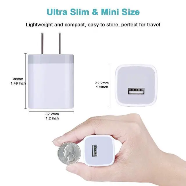 Alt view image 5 of 7 - USB Wall Charger, Charger Block, 3-Pack Charging Cube 1A/5V One-Port Charging Block charger Box for iPhone 17e 17 Air 17 Pro Max 16 15 14 13 12 11,SE,XR/XS/X/8,iPad,Samsung Galaxy S26 A17,LG,Pixel 10a