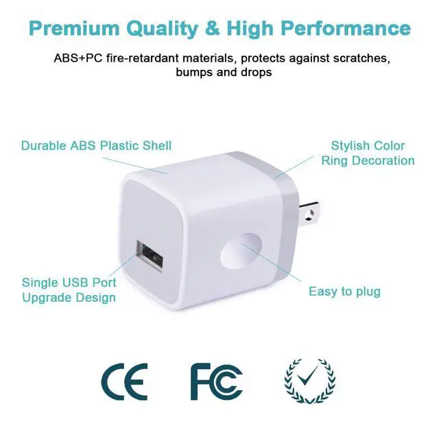 Alt view image 6 of 7 - USB Wall Charger, Charger Block, 3-Pack Charging Cube 1A/5V One-Port Charging Block charger Box for iPhone 17e 17 Air 17 Pro Max 16 15 14 13 12 11,SE,XR/XS/X/8,iPad,Samsung Galaxy S26 A17,LG,Pixel 10a