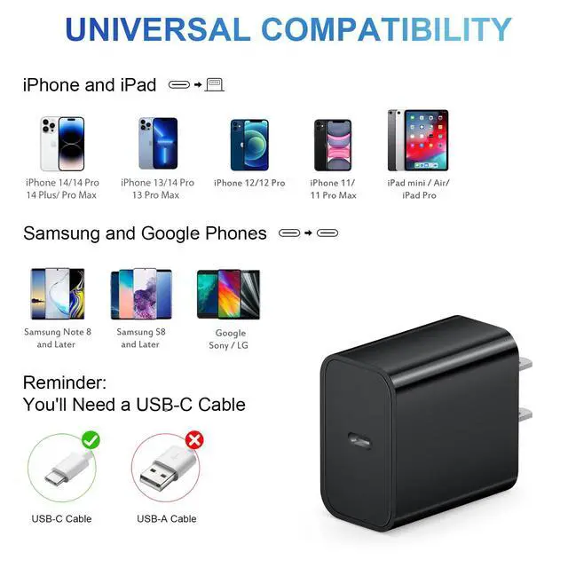 Alt view image 6 of 7 - iPhone Charger Fast Charging USB C Charger Block Type C Charge iPad with 6FT C Chargers Cord Compatible with iPhone14/14 Pro Max/13/13Pro/12/12 Pro/11,iPad(Black)