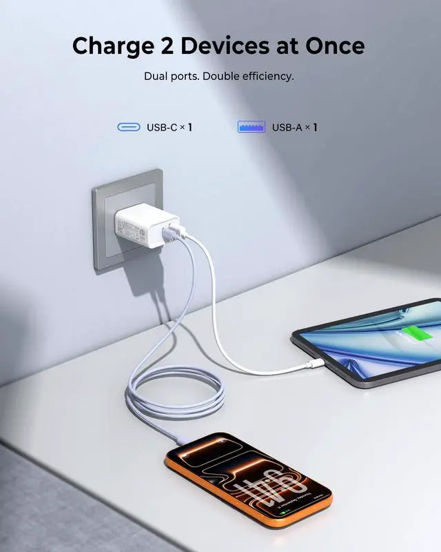 Alt view image 3 of 7 - 3-Pack USB C Wall Charger, 20W Durable Dual Port QC+PD 3.0 Power Adapter, ETL Certified Type C Fast Charging Block for iPhone 14/15/16/17 Pro/Pro Max/Plus/iPad Pro, Samsung and More, White