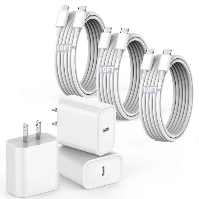 Main image of 10FT Fast Charging Cord for iPhone 17 16e 15,3Pack Extra Long 10Foot USB C to Type C Charger Cable 20W USBC Charger Block Cube Super Quick Charging for iPhone 17 Air/17 16 15 Pro/Plus/Pro Max,iPad Pro