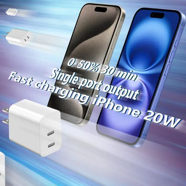 Alt view image 2 of 6 - Dual USB C Charger Block for Apple Watch Series 11 10 iWatch iPhone iPad AirPods Pro,Wireless Charger Pad, 2 Port Type C Fast Charging 20W PD Power Adapter Plug Fast Charging Cube, White 1 Pack