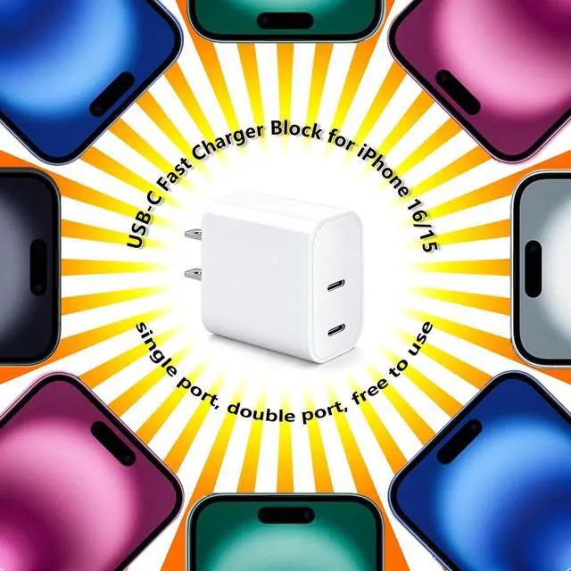 Alt view image 3 of 6 - Dual USB C Charger Block for Apple Watch Series 11 10 iWatch iPhone iPad AirPods Pro,Wireless Charger Pad, 2 Port Type C Fast Charging 20W PD Power Adapter Plug Fast Charging Cube, White 1 Pack