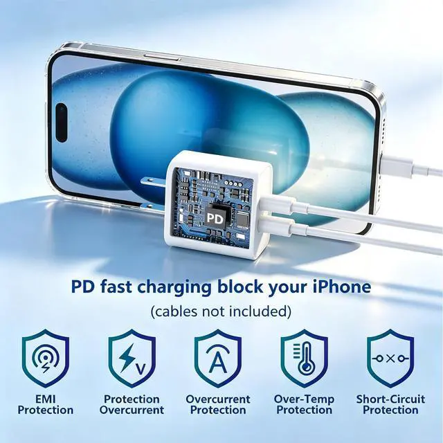 Alt view image 5 of 6 - Dual USB C Charger Block for Apple Watch Series 11 10 iWatch iPhone iPad AirPods Pro,Wireless Charger Pad, 2 Port Type C Fast Charging 20W PD Power Adapter Plug Fast Charging Cube, White 1 Pack