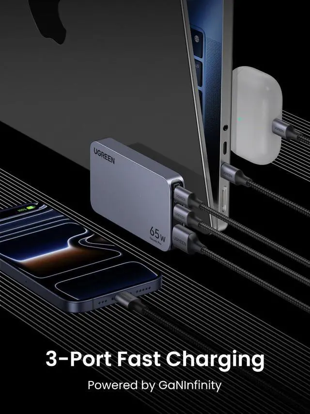 Alt view image 3 of 7 - Nexode Pro 65W GaN USB C Slim Wall Charger, 3-Port Compact Fast PPS Charger for iPhone 17/16/15 Series, MacBook Air, iPad Pro, Galaxy S25/S24, Pixel 10/9, Steam Deck